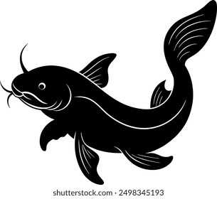 Wels Catfish jump silhouette vector white background 