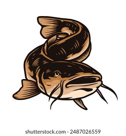 Wels catfish vector drawing design