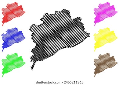 Wels city and district (Republic of Austria or Österreich, Upper Austria or Oberösterreich state) map vector illustration, scribble sketch Bezirk Meta-Wös map