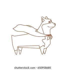 Welsh Corgi breed dog with superhero cape, cutest and smallest sheepdog. Vector illustration.