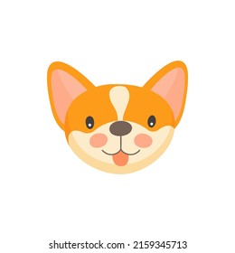 Welsh Corgi, Cardigan dog breed portrait isolated cartoon head face mask. Vector canine animal, doggy pet bicolor white and ruddy color. Friendly dog emoji emoticon, pembroke mixed-breed purebred