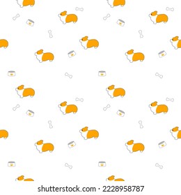 Welsh corgi dog cartoon so cute.on feeding bowl bone white background.pattern seamless vector illustration.
