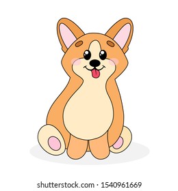 Welsh Corgi dog in cartoon and hand drawn style. Stylized character pet flat illustration for design, decor, print, stickers, posters. Vector illustration isolated on a white background.