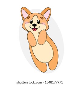 Welsh Corgi dog in cartoon and hand drawn style. Stylized character pet flat illustration for design, decor, print, stickers, posters. Vector illustration isolated on a white background.