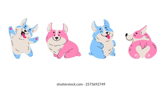 Welsh corgi dog cute puppy pet sticker line art concept set. Vector graphic design illustration element