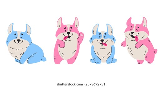 Welsh corgi dog cute puppy pet sticker line art concept set. Vector graphic design illustration element