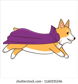 Welsh Corgi dog dressed up as a vampire. Funny doodle character. Hand drawn vector illustration.