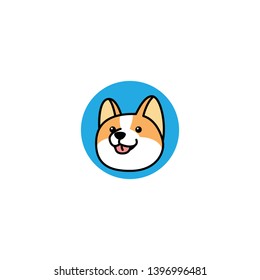 Welsh corgi dog face cartoon icon, vector illustration