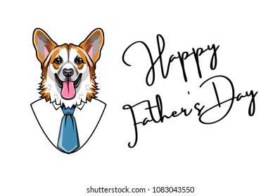 Welsh corgi dog. Fathers day greeting card. Dad gift. Shirt, Necktie, Tie. Vector illustration.