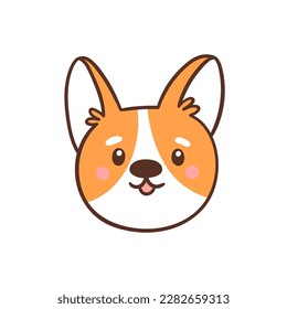 Welsh corgi dog head. Cute corgi face. Funny canine animal muzzle. Vector illustration isolated on white background.