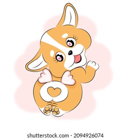Welsh corgi dog with humor in the shape of a heart for Valentines Day 