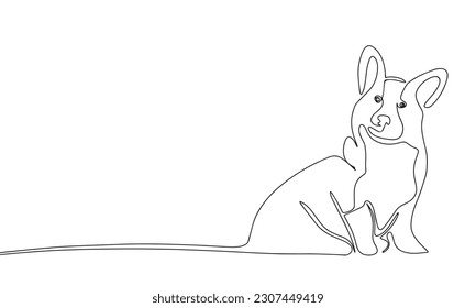 Welsh Corgi, dog, pet. Continuous line one drawing. Vector illustration. Simple line illustration.