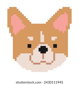 Galés Corgi Head Pixel 1 lindo sobre un fondo blanco, ilustración vectorial.