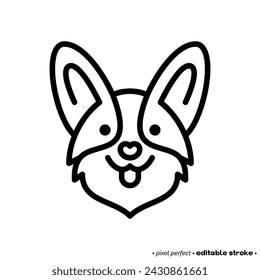 Welsh corgi head thin line icon. Dog breed. Editable stroke. Vector illustration.