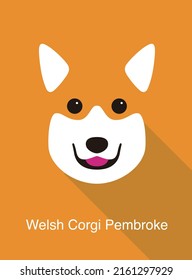 Welsh Corgi Pembroke, dog face flat icon design, vector illustration