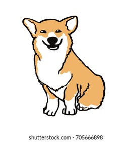 Welsh corgi pembroke funny dog on white ink drawn funny dog graphic dog sketches art welsh corgi pembroke smiling dog