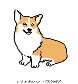 Welsh corgi pembroke funny dog on white ink drawn funny dog graphic dog sketches art welsh corgi pembroke smiling dog