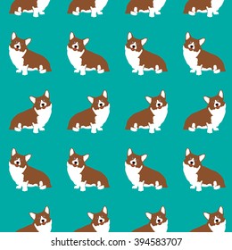 Welsh Corgi Pembroke. Vector illustration. Cute seamless pattern