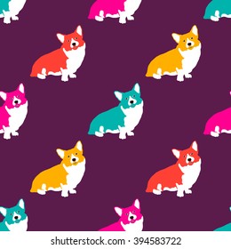 Welsh Corgi Pembroke. Vector illustration. Cute seamless pattern