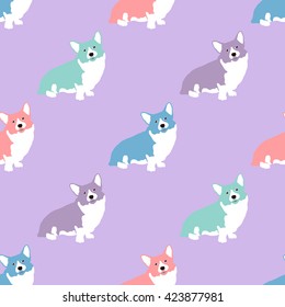 Welsh Corgi Pembroke. Vector illustration. Cute seamless pattern