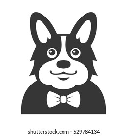 Welsh Corgi Pembroke wit Bowtie Icon. Cartoon Hipster Style Vector