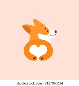 Welsh corgi puppy isolated on pink background. Back view. Cute fluffy corgi butt. Dog character. Vector illustration.