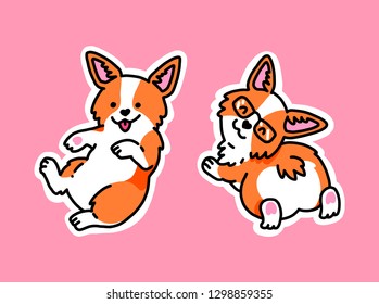 Welsh Corgi sticker pack. Cute puppy corgi with glasses. Cool stickers.