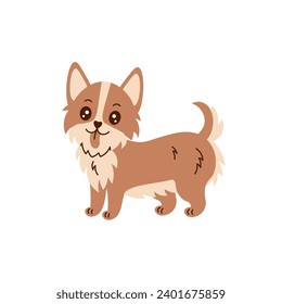 Welsh Corgi vector illustration in cartoon style. Happy domestic dog. Funny fluffy ginger puppy with tongue hanging out. Herding breed. Pet character design.