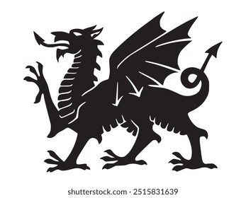 
The Welsh Dragon in black silhouette vector design illustration