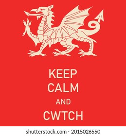 Welsh dragon on red background. Keep calm. Vector illustration. 