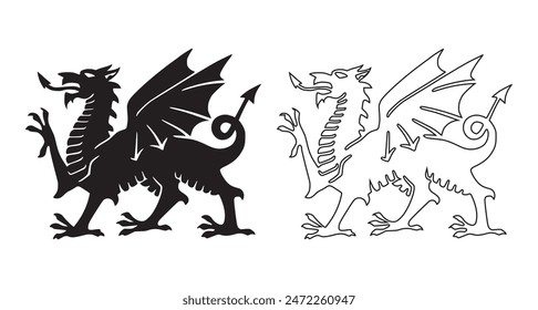 the welsh dragon vector silhouette illustration isolated on white background