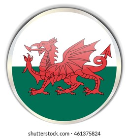 Welsh Flag. Glossy button with glare in bright round frame.