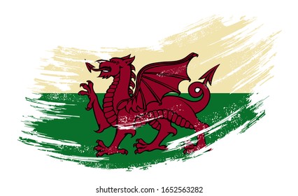 Welsh flag grunge brush background. Vector illustration.