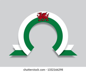 Welsh flag rounded ribbon abstract background. Vector illustration.