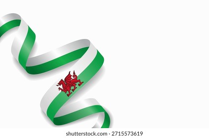 La bandera galesa estilizó una cinta ondulada, que simboliza el orgullo nacional, la celebración o la identidad cultural. Ilustración vectorial.