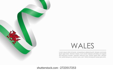 Walisische Flagge welliges Band, symbolisiert Nationalstolz, ideal für patriotische oder kulturelle Design-Themen. Vektorgrafik.