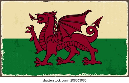 Welsh grunge flag. Vector illustration. Grunge effect can be cleaned easily.