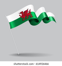 Welsh pin icon wavy flag. Vector illustration.