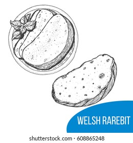 Welsh rarebit sketch vector illustration. Engraved hand drawn vintage image.