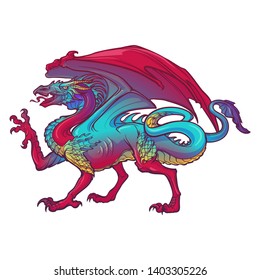The Welsh Red Dragon isolated on white background. Vibrant colors. Design for a coloring book, tattoo, textile print or touristic collaterals. EPS10 vector illustration