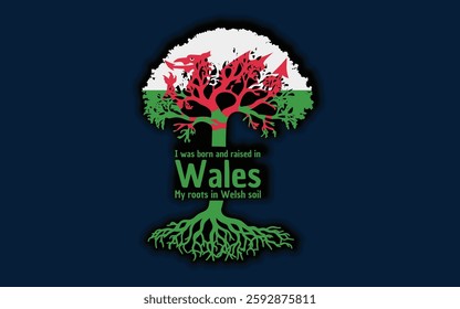 Welsh roots and symbolism: a tree with the Welsh flag, embodying national pride and love for nature