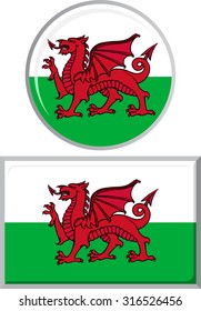 Welsh round and square icon flag. Vector illustration Eps 8.
