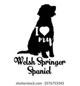  Welsh Springer Spaniel. dog silhouette, dog, dog breeds, logo, vector, silhouette, i love my dog, animal, illustration, icon, sign, design, black, symbol, pet, love