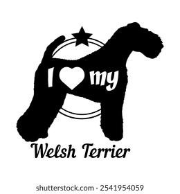 Welsh Terrier Hund Silhouette, ich liebe meinen Hund, Hund, Hunderassen, Logo, Vektor, Silhouette, Tier, Illustration, Symbol, Zeichen, schwarz, Haustier,