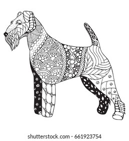 Welsh terrier dog zentangle stylized, vector, illustration, freehand pencil, hand drawn, pattern. Zen art. Black and white illustration on white background. Adult anti-stress coloring book.