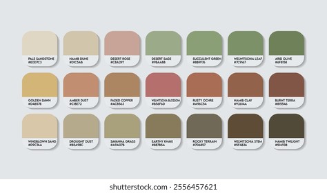 Welwitschia Flower (Namibia) Flower Color Palette, Welwitschia mirabilis Flower Color Guide Palette with Color Names. Catalog Samples of Welwitschia colors with RGB HEX code. Fashion Trend brick color