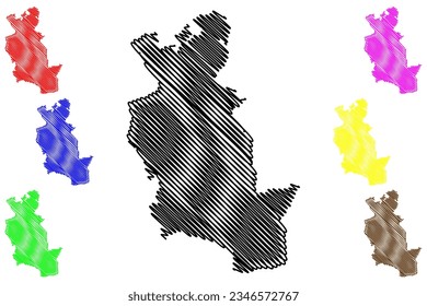 Welwyn Hatfield Non-metropolitan district, borough (United Kingdom of Great Britain and Northern Ireland, ceremonial county Hertfordshire or Herts, England) map vector, scribble sketch map