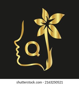 weman logo in the  Q   Vector design template elements for your application or company identity.with weman circle
 letter Reverse icon . illustration can be used for web and mobile graphic design, log