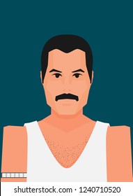 Wembley Stadium, July 12 1986 Flat Vector Famous Rock Musician Freddie Mercury