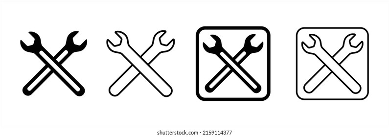 Wench icon set. Crossed wrench tool with ratchet vector icon set. Symbol and sign of mechanic job, technical, setup, setting, construction. Vector stock illustration.